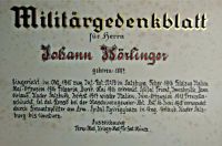 Militärgedenkplatt Text Johann Wörlinger